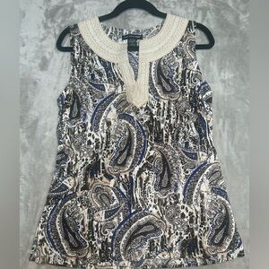 Linen Blend Animal Print Leopard Paisley Tank Top African V Neck Women’s Small